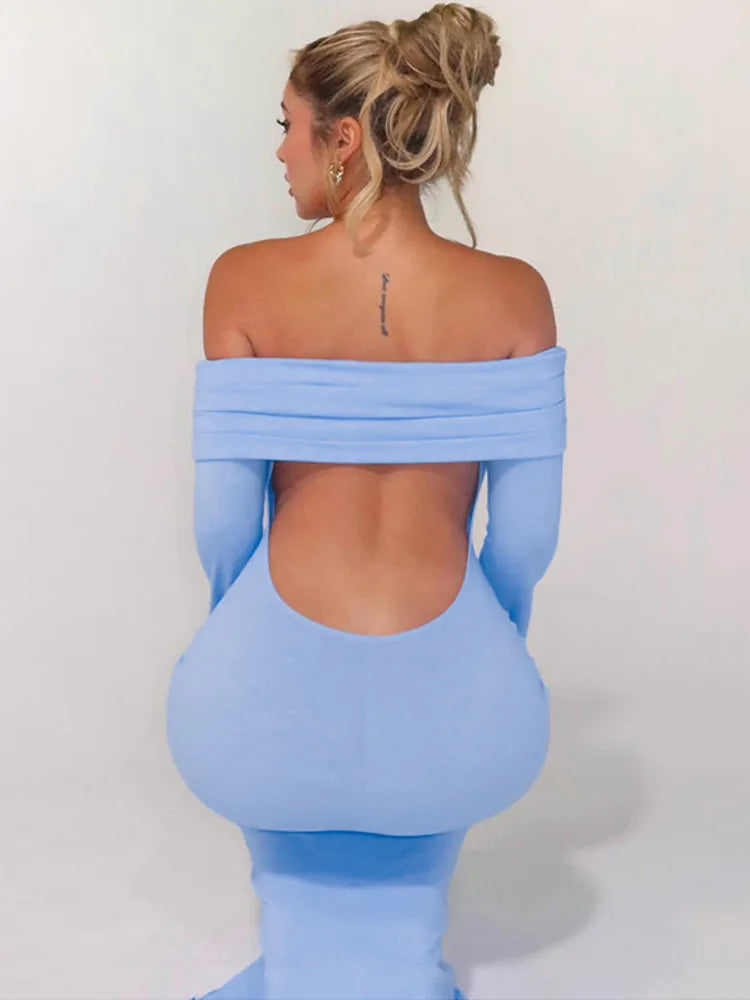Off-Shoulder Maxi Dress with Open Back - GIZEL