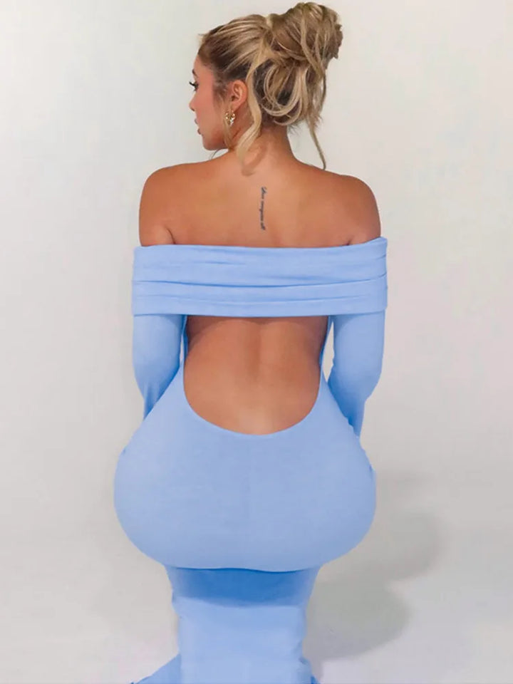 Off-Shoulder Maxi Dress with Open Back - GIZEL
