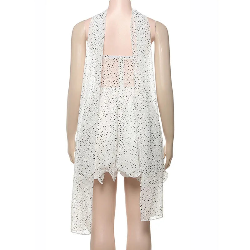 Mini Strapless Ruffle Dress with Corset Design, Polka Dot Detail and Matching Scarf - Milia