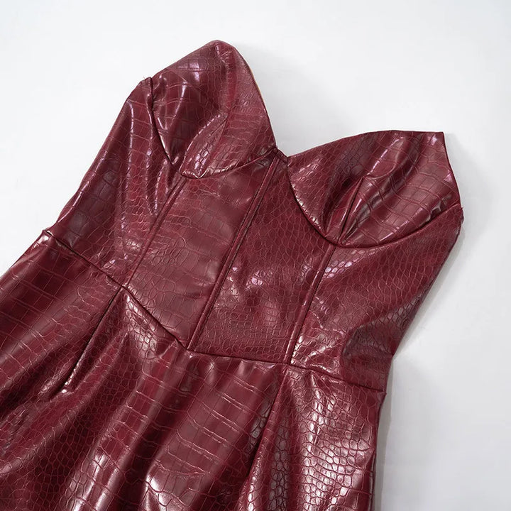 Strapless Faux Leather Mini Dress with Corset Design - Kailani