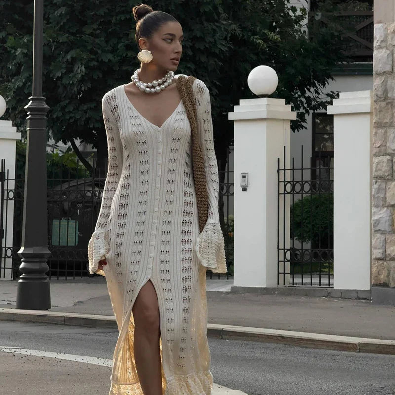 Maxi crochet dress/overlay with button closure - Devon