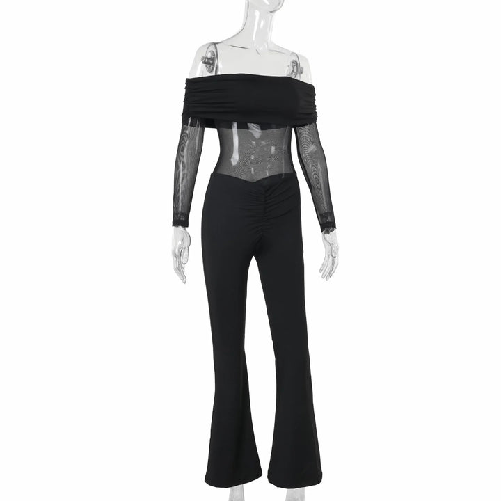 Shaping fabric jumpsuit with mesh design and off-shoulder pedal pants - Maya Lee
