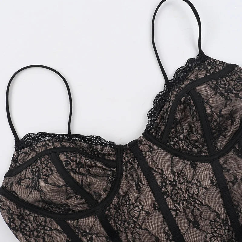 Lace corset top with lace sleeve decoration - Mila