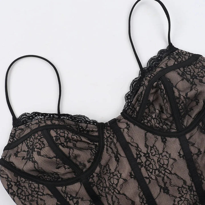 Lace corset top with lace sleeve decoration - Mila