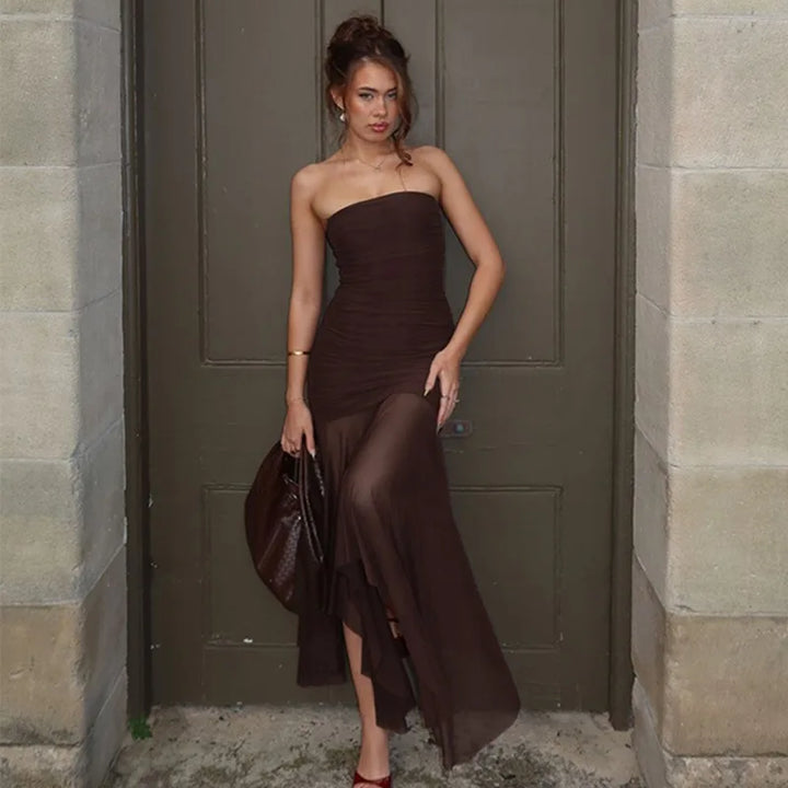 Strapless Maxi Dress with Chiffon Detail - Sicily