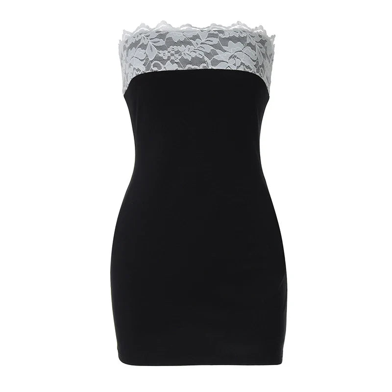 Mini strapless dress decorated with lace - Mally