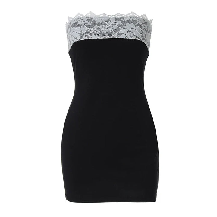 Mini strapless dress decorated with lace - Mally