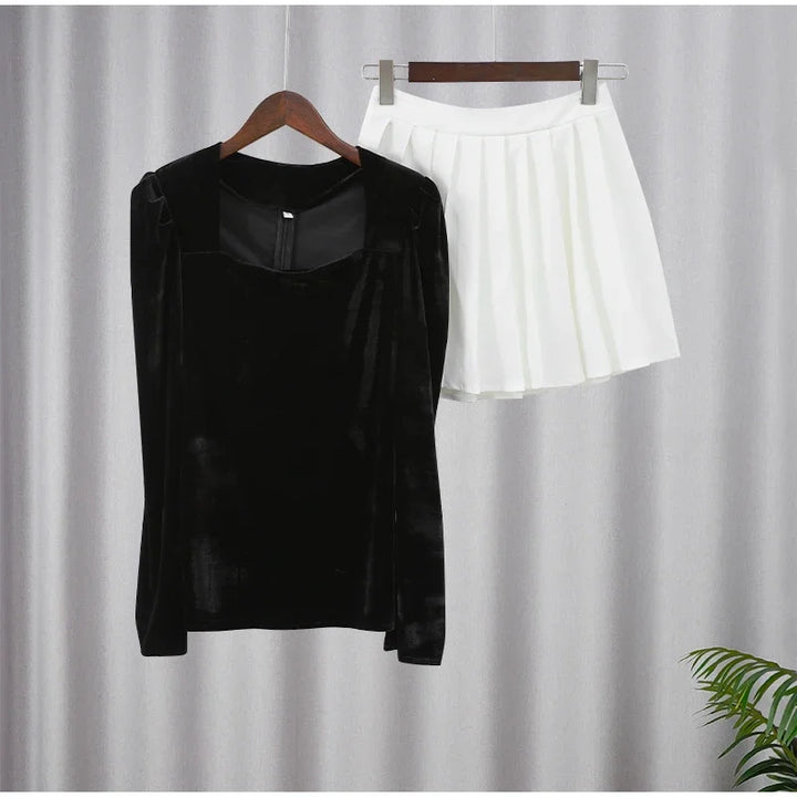 Velvet Mini Dress with Pleated Skirt Design - Ophelia