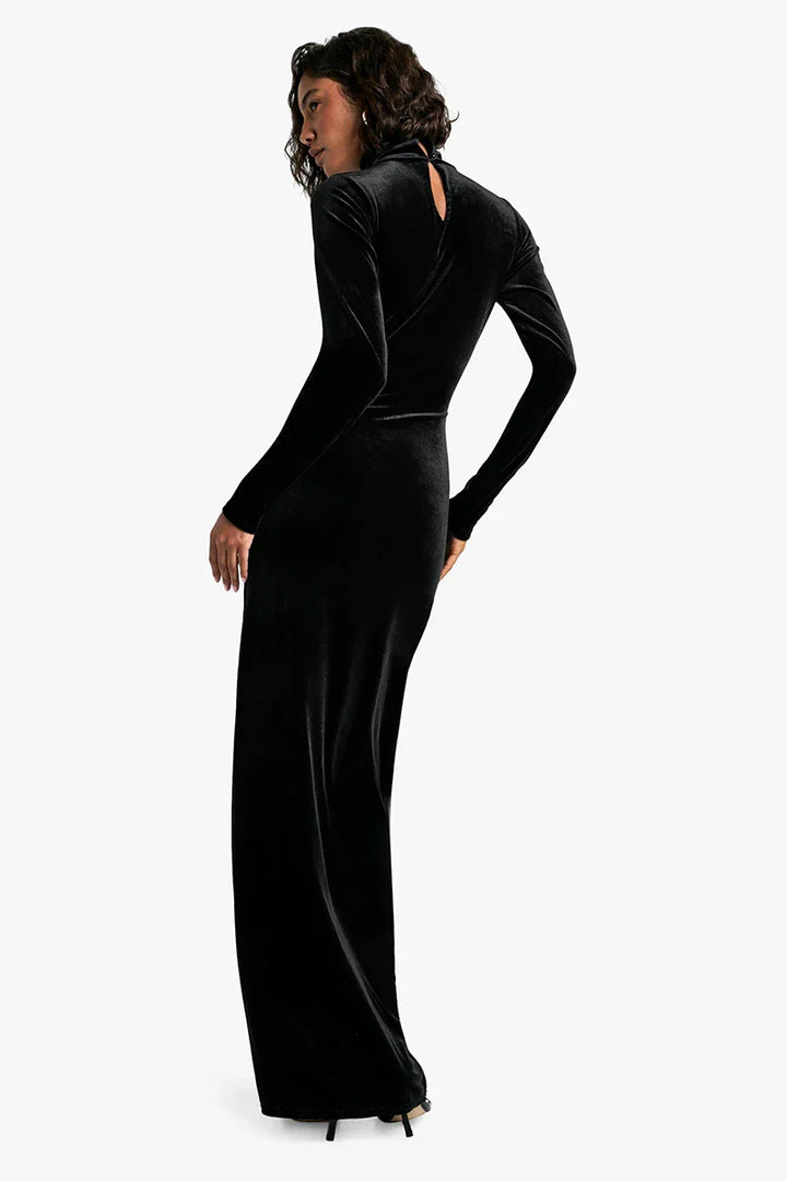 Velvet maxi dress with turtleneck and tie design - Karina
