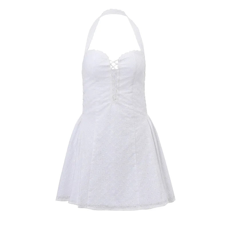A-line Mini Dress with Pleats and Cross Back Detail - Iliana
