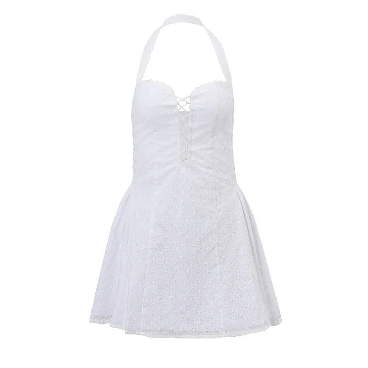 A-line Mini Dress with Pleats and Cross Back Detail - Iliana