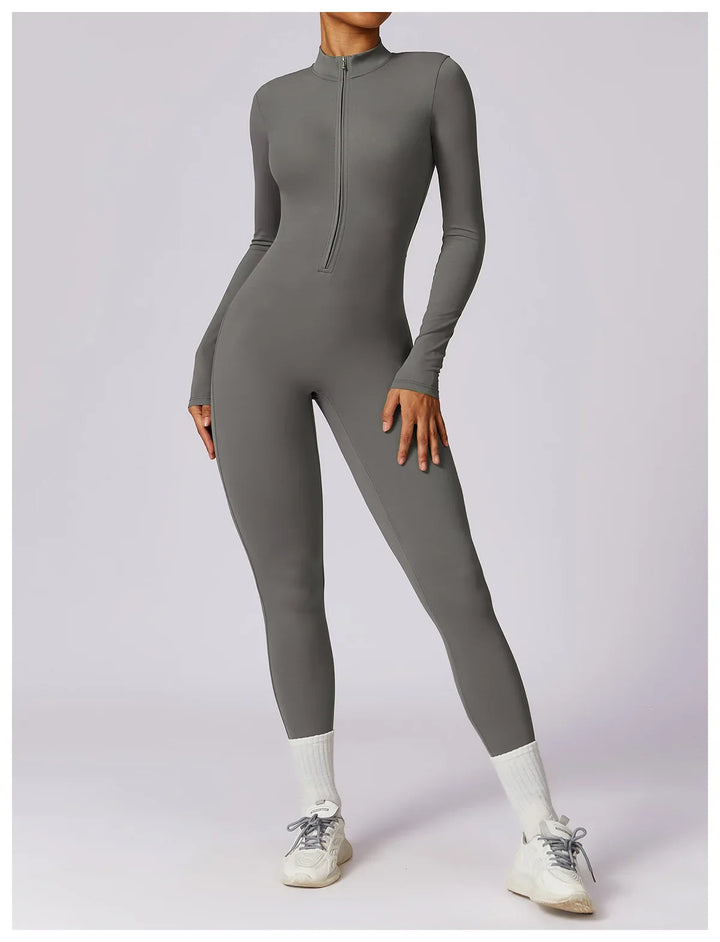Short/long sporty fitted jumpsuit with shaping fabric and zipper closure - Andi