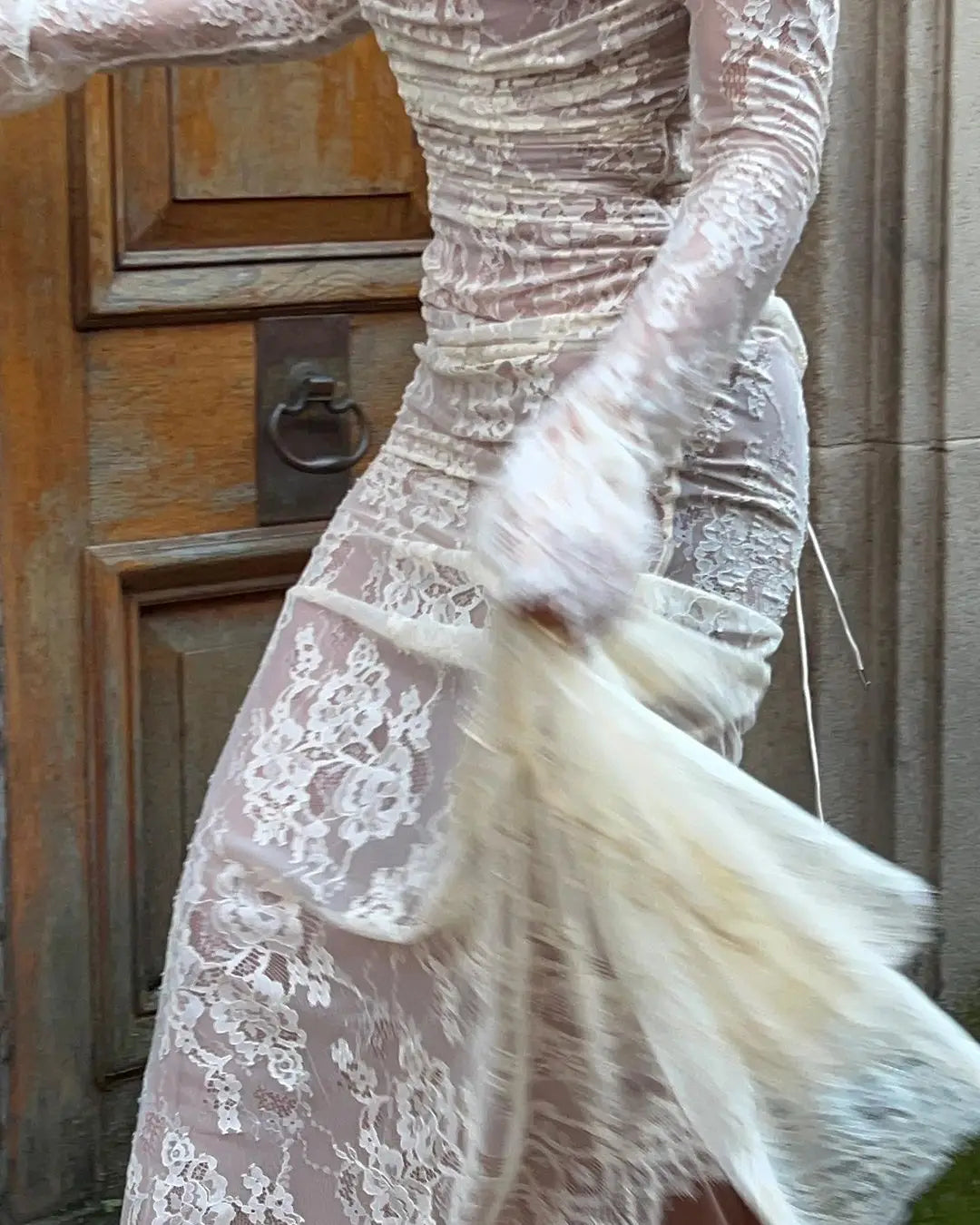 Elegant Maxi Lace Dress with Lace Sleeve Overlay - Ilia