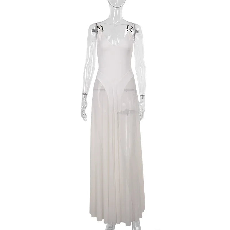 Chiffon Maxi Dress with Buckle Details on Straps - Maria