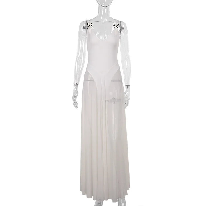 Chiffon Maxi Dress with Buckle Details on Straps - Maria