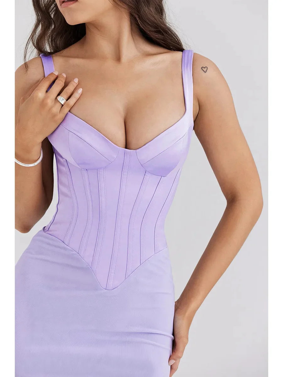 Mesh Maxi Dress with Satin Corset Design - Mariam