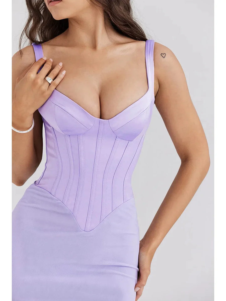 Mesh Maxi Dress with Satin Corset Design - Mariam