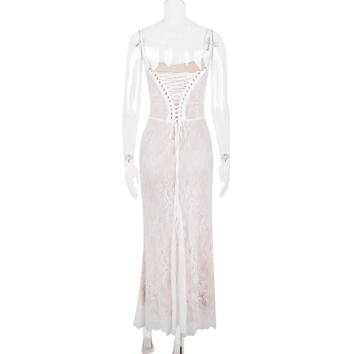 Elegant Maxi Lace Dress with Lace Sleeve Overlay - Ilia