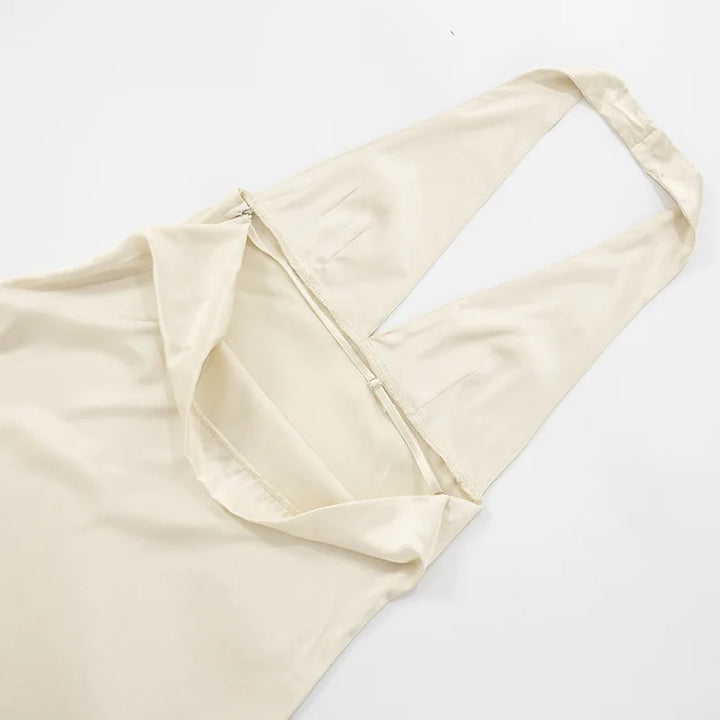 Satin mini dress with V neckline decorated with matching scarf - Karina