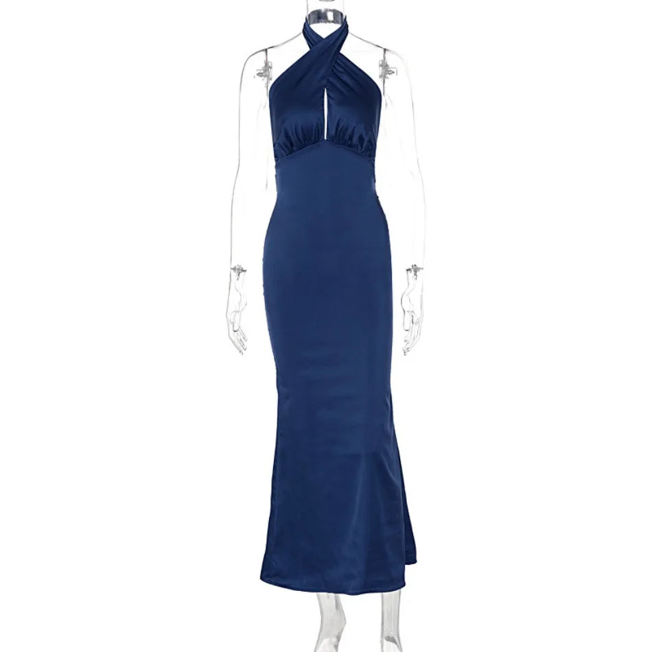 Elegant Maxi Dress with Cross Design and Open Back - Rachel