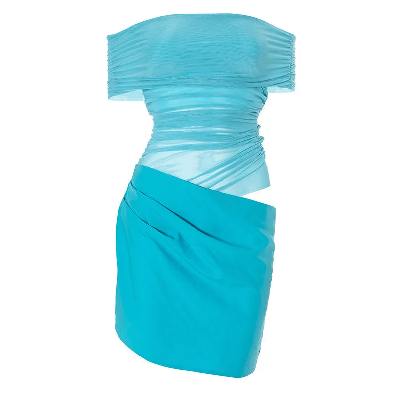 Mini dress with mesh design and off-shoulder - ALEX