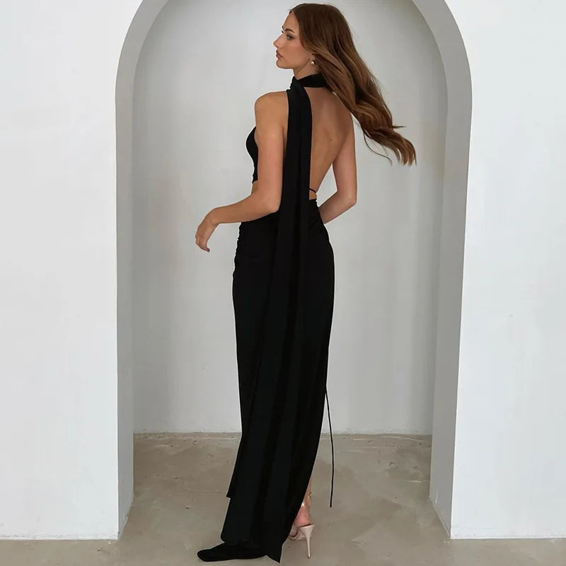 Cut Maxi Dress with Special Design and Covered Neckline - Golda