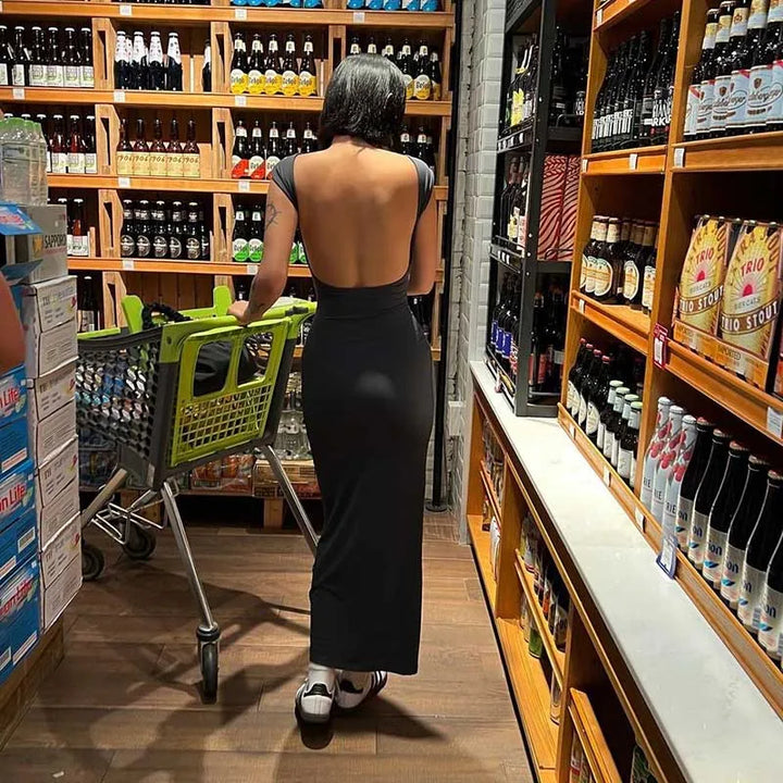 Fitted Maxi Dress with Open Back - Elia