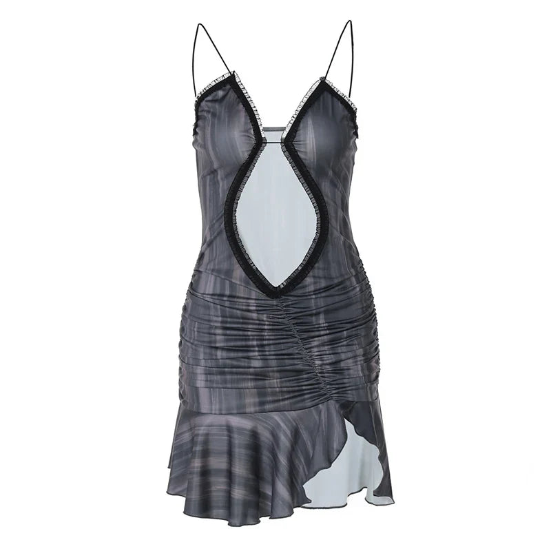 Ruffled mini dress with open back design - Tate