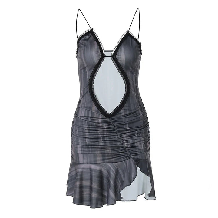 Ruffled mini dress with open back design - Tate