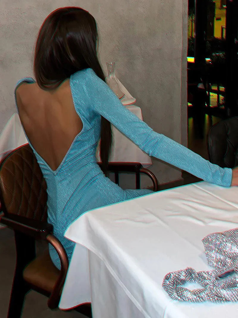 Fitted Midi Sequin Dress with Open Back - Rosemary