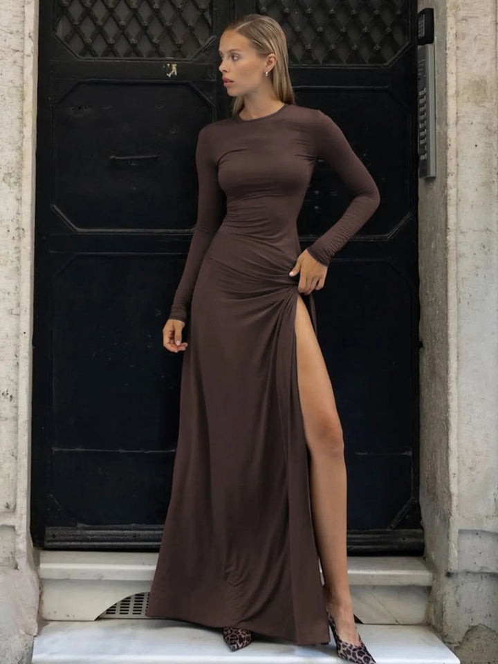 Maxi Dress with Ruching and Deep Slit - Diane