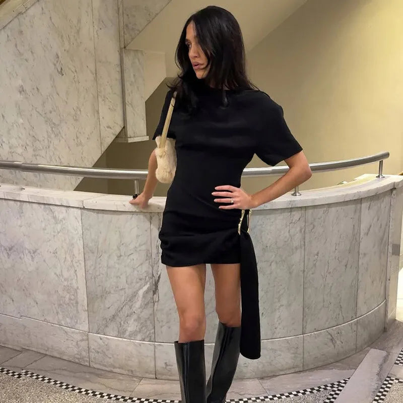 Mini dress with special design, buckle, and train decoration - Morgan