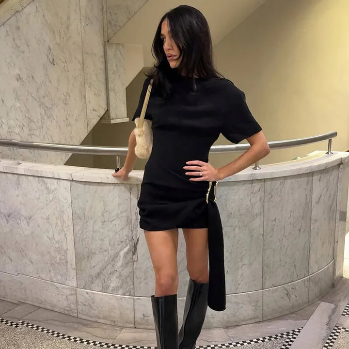 Mini dress with special design, buckle, and train decoration - Morgan