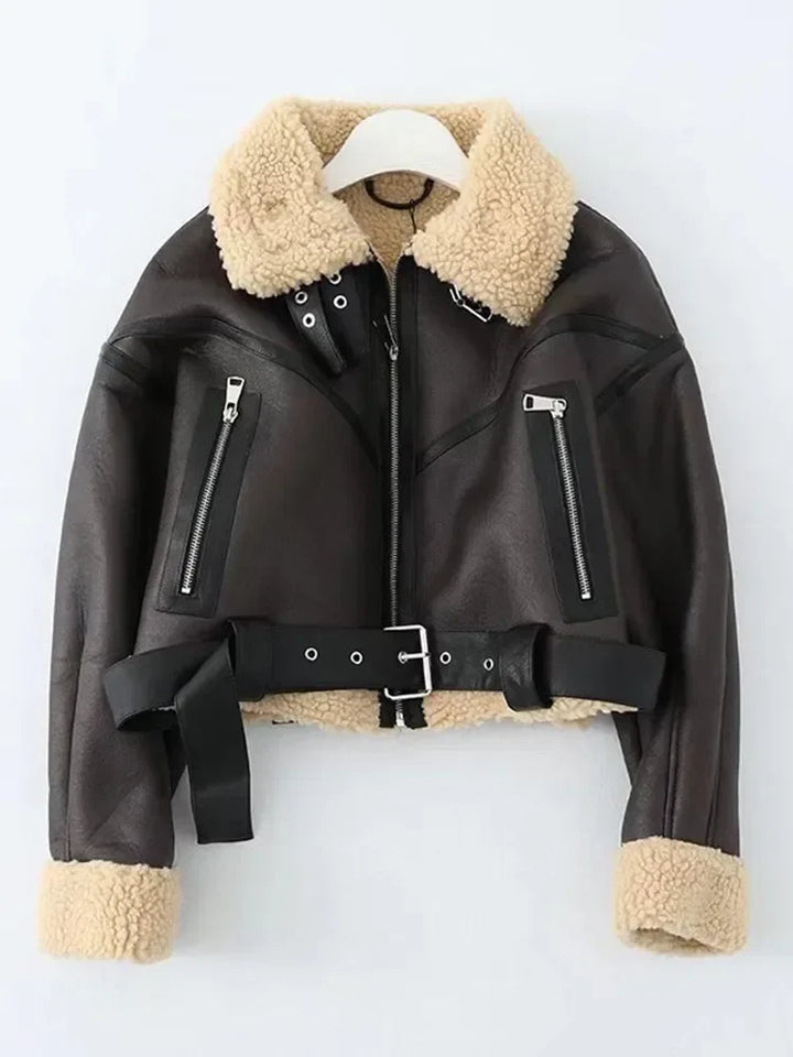 Short leather coat with inner fur - Johnny