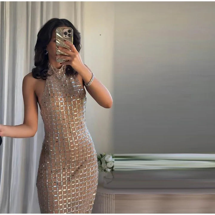 Strapless top / mini skirt / maxi dress / maxi dress with sparkling sequins design