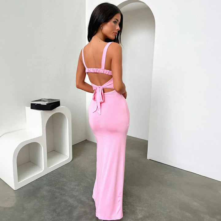 Maxi dress with back tie and slit decoration - Penelope