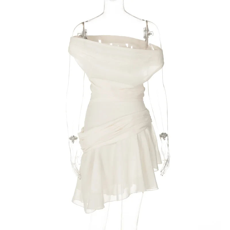 Asymmetric Mini Dress with Chiffon Skirt - Orin