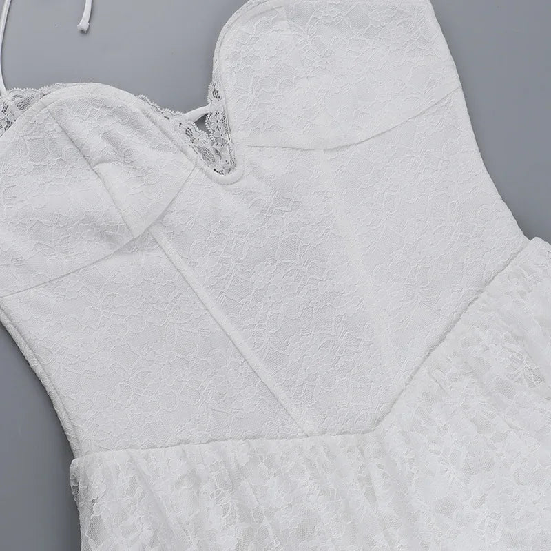 A-Line Lace Mini Dress with Neck Tie - El