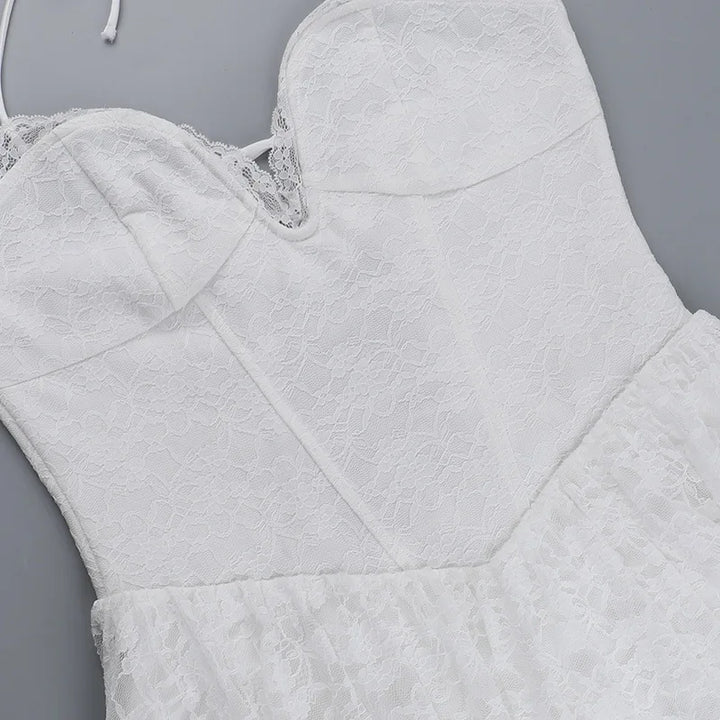 A-Line Lace Mini Dress with Neck Tie - El