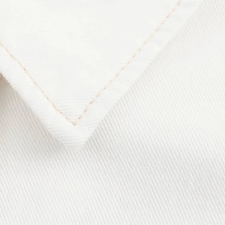 Two-Piece White Denim Set with Mini Skirt Pants and Buttoned Polo Collar Blazer - Genesis