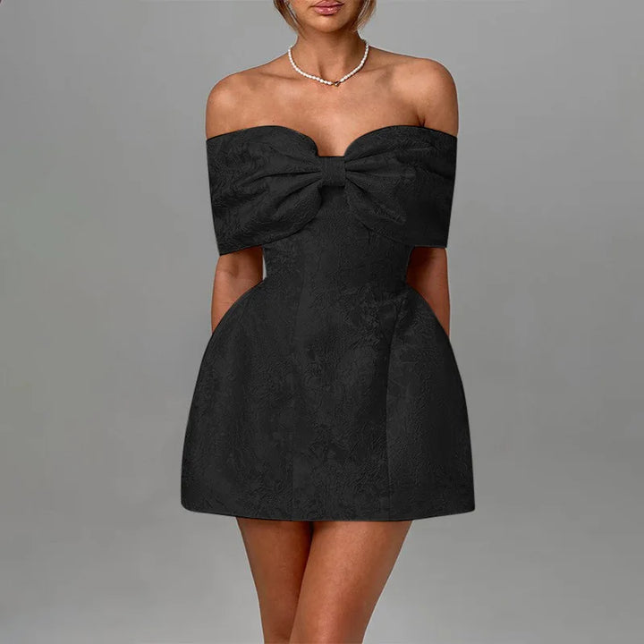 A-line mini dress with bow design and floral embroidery detail - Lenora