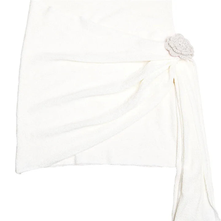 Knitted mini dress with flower and train design and open back - Malia