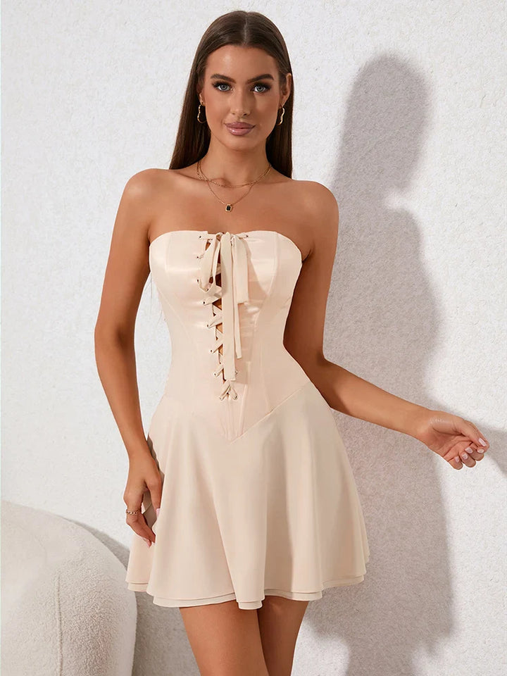 Mini strapless dress with satin corset design - Lilia