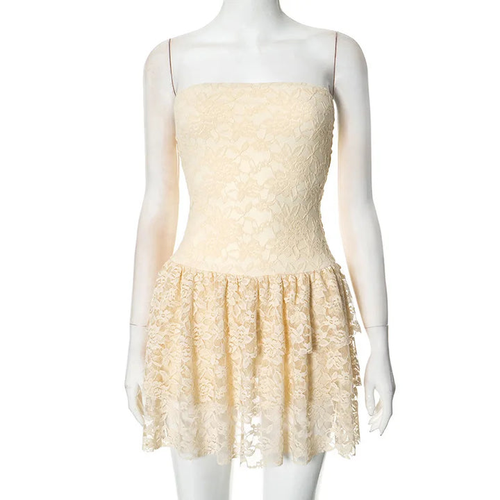 Strapless mini dress with tiered lace ruffle design - Mia Li