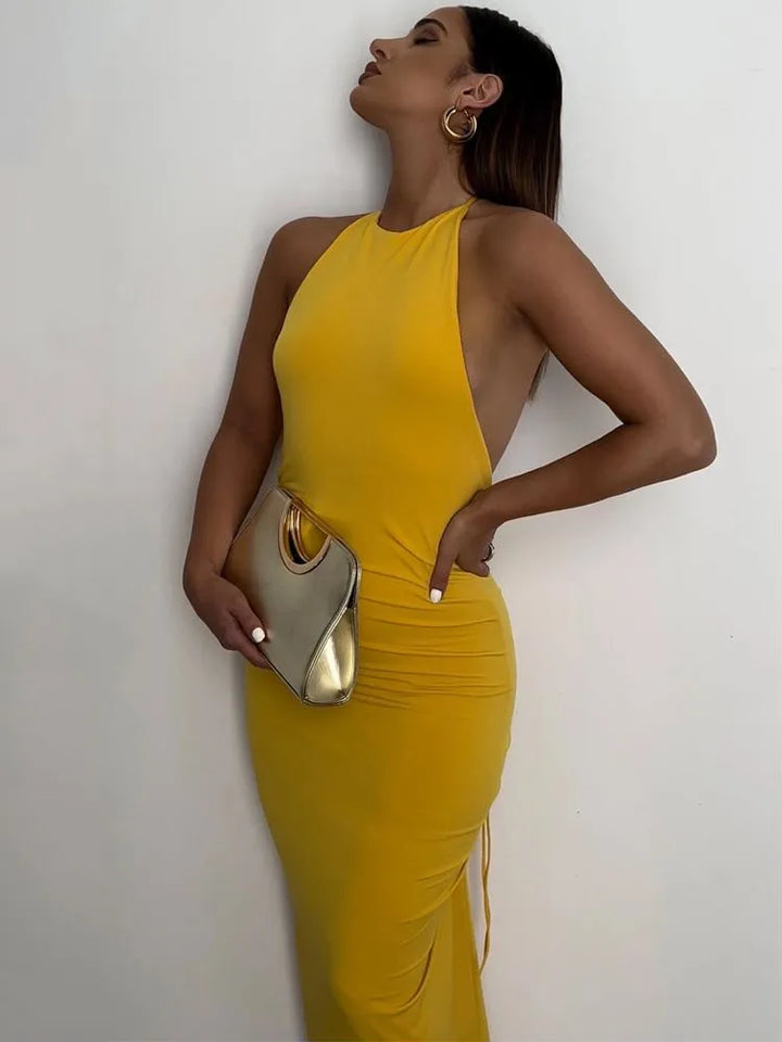 Elegant Tight Maxi Dress with Open Back - Nancy