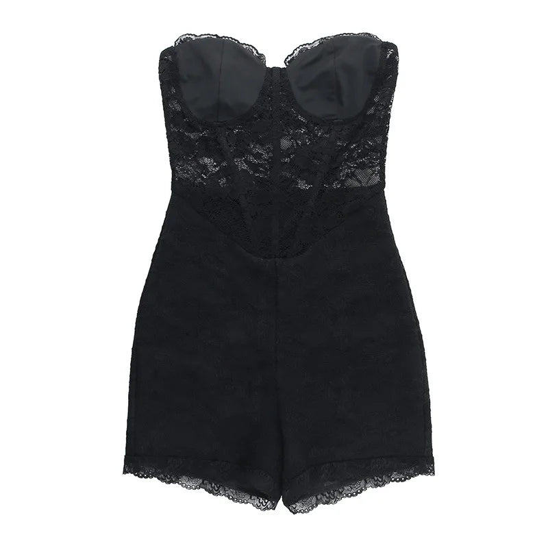 Strapless short pants jumpsuit with lace corset detail - Alex