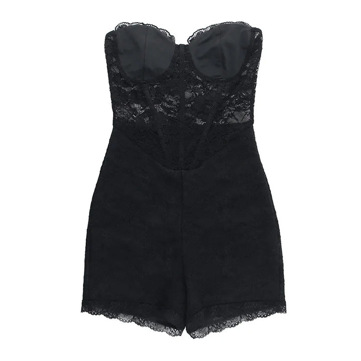 Strapless short pants jumpsuit with lace corset detail - Alex
