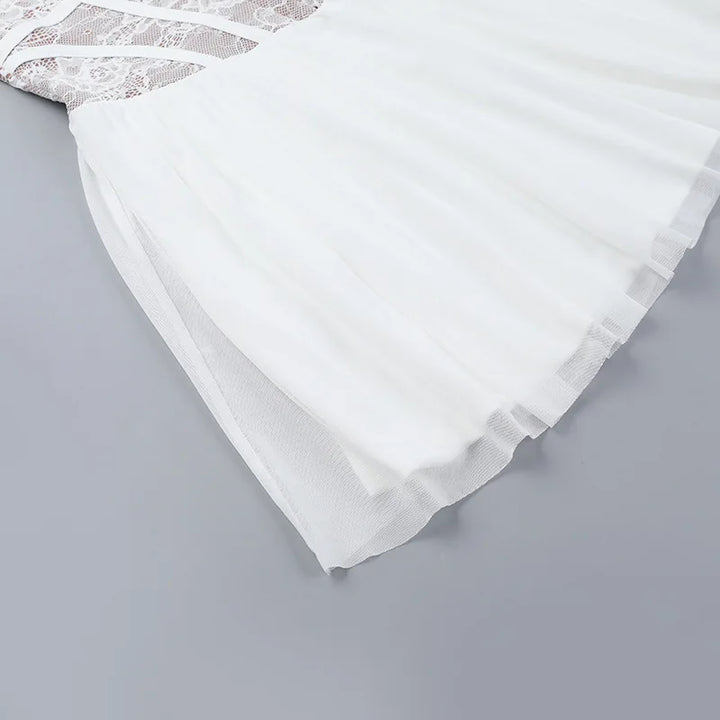 Balloon mini dress with off-shoulder lace trim - Fudge
