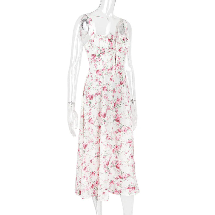 Summer Midi Dress with Rustic Design and Slit Decoration - Angelica