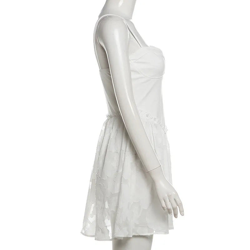 A-Line Mini Dress with Spaghetti Straps and Leaf and Flower Embroidery - Shila
